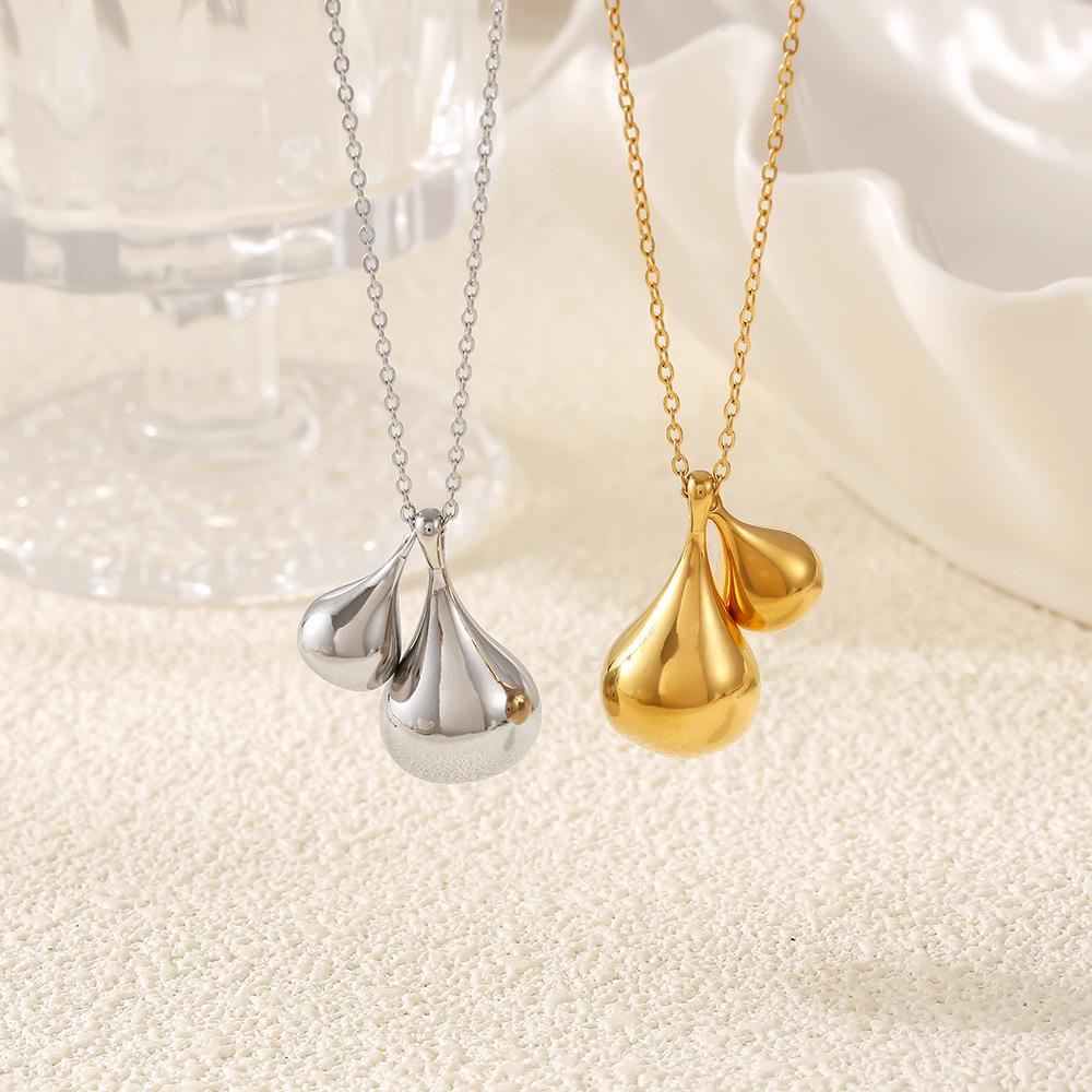 Gold Plated Stainless Steel Water Drop Pendant Necklace - Women’s Chic European American Style Sweater Chain Jewelry