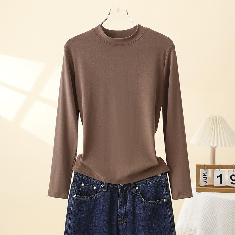 Women's Long Sleeve Slimming Cotton Base Layer Top - Spring/Autumn Fashionable Versatile Round Neck T-shirt, 2025 New Arrival