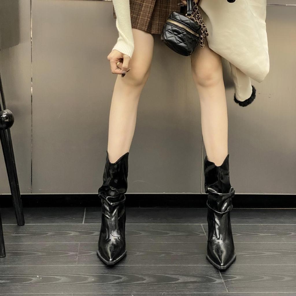 2025 Autumn New Pointed Thin Heel High Heel Temperament Thin French Fashion Sexy Beauty Female Internet Celebrity Short Boots