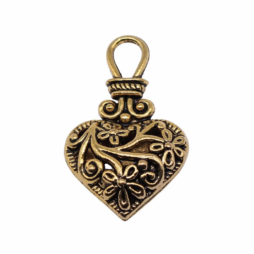 Filigree Heart Charms Antique Alloy Pendants For Vintage Floral Jewelry