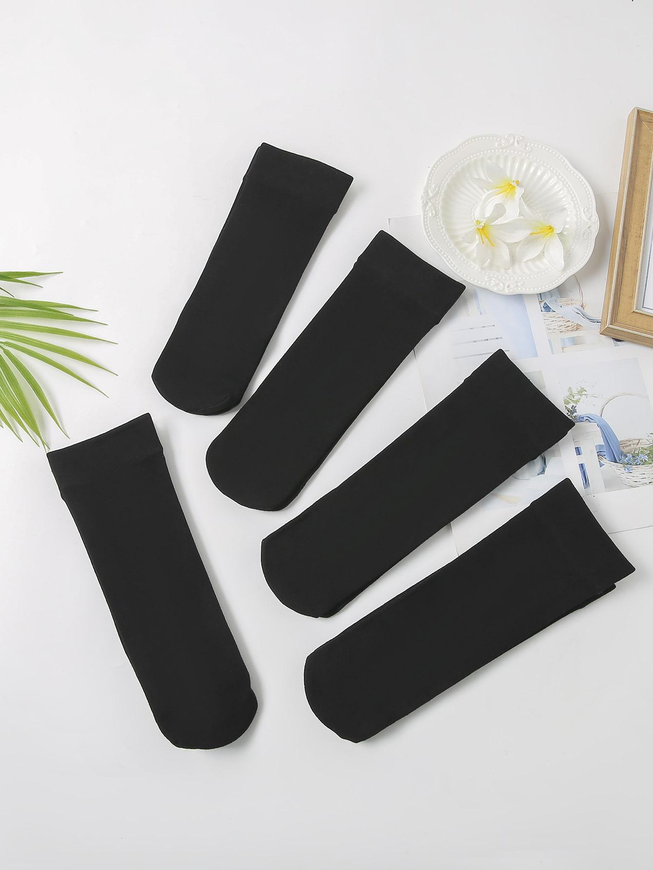 

5 пар Осенне-зимние однотонные носки до середины икры, повседневные носки, длинные носки, теплые женские носки ONE SIZE