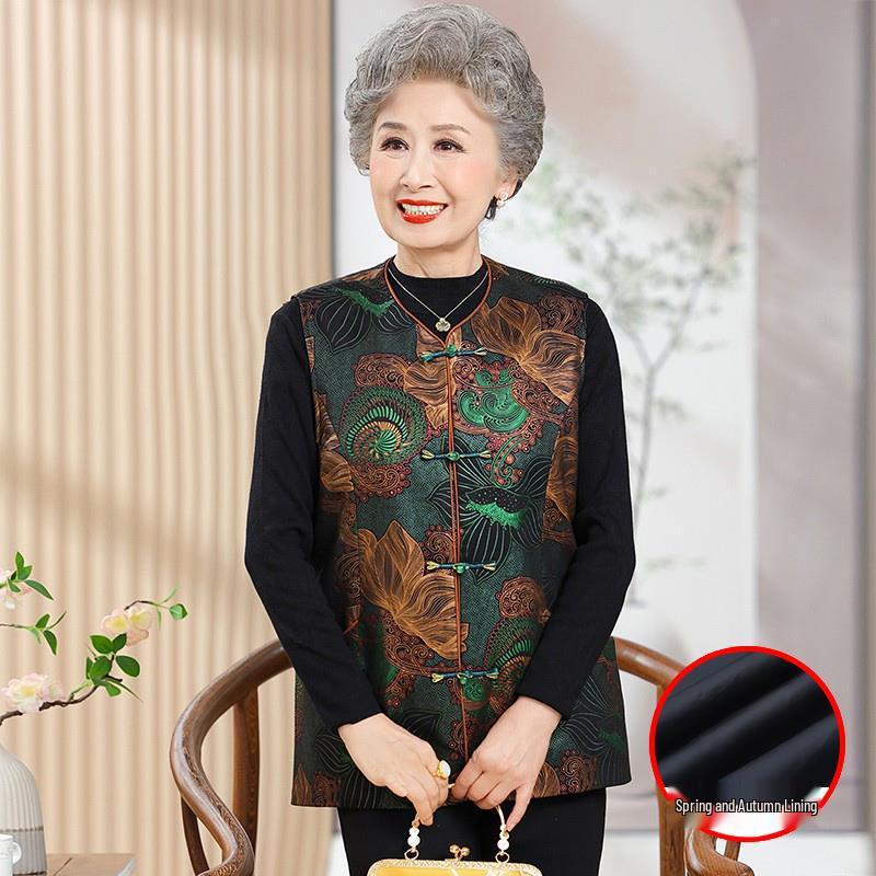

Chic Chinese-Style Autumn Vest for Middle-Aged & Elderly Women - Fashionable Spring/Autumn Jacket for Grandmas 2XL (100-115 jin)