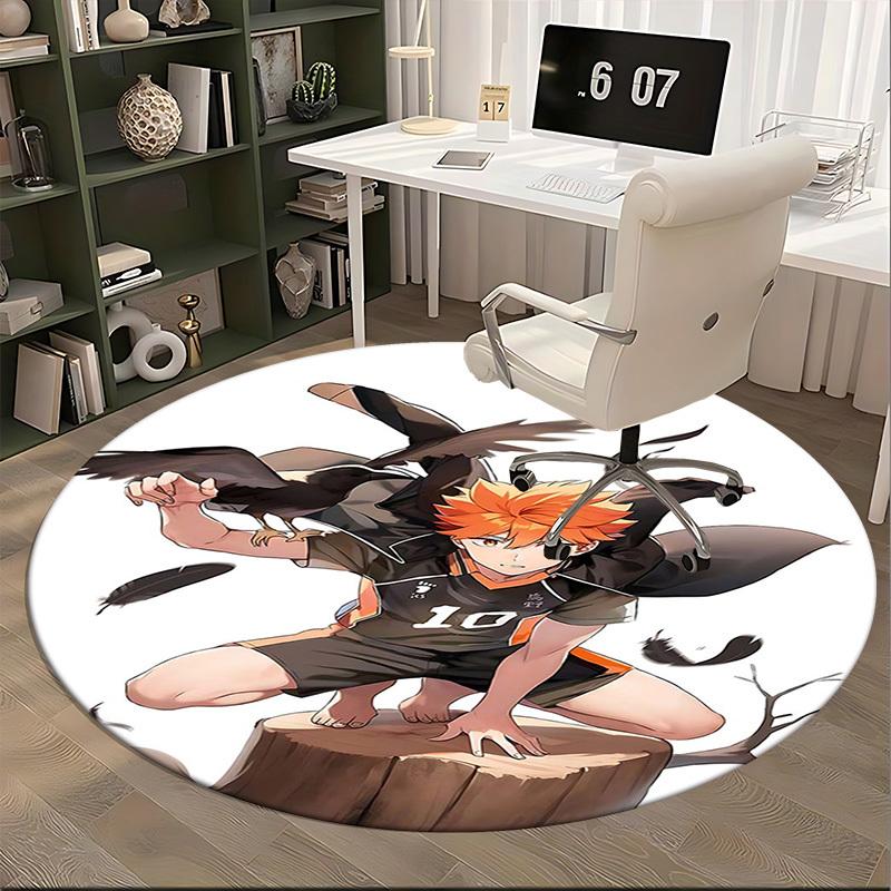 1pc Haikyuu Kuroo Tetsurou Anime Design Round Carpet - Office Chair Mat, Non-Slip Rug for Home Decor