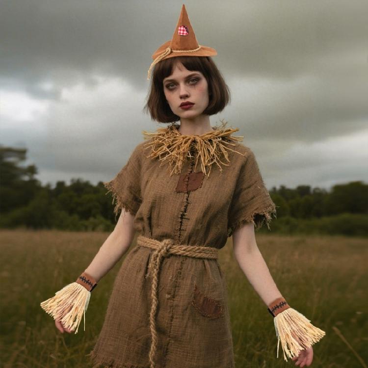 Akcesoria do Kostiumu Stracha na Wróble Zestaw Opaska Rękawiczki Na Wydarzenie Halloweenowe Szkolne Przedstawienia Aktywności Na Świeżym Powietrzu Wygodne W Noszeniu Przyjazny Materiał Design