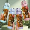 1PC Leopard With Tropical Flower 750ml Color Plastic Sports Water Bottle Leakproof Flip Straw Lid Suitable for Sports Office Home Use