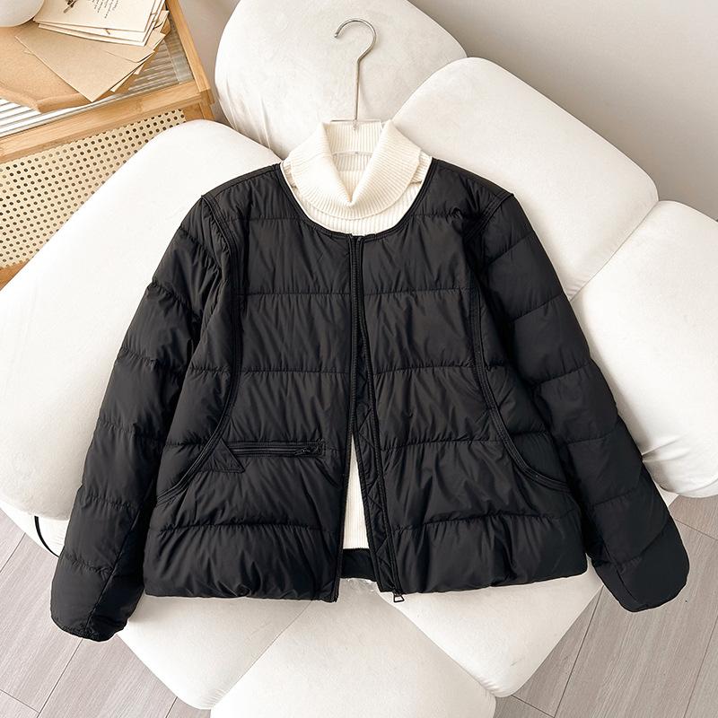 

Wind collarless light down cotton clothes women s winter loose casual fashion warm cotton coat S чёрный