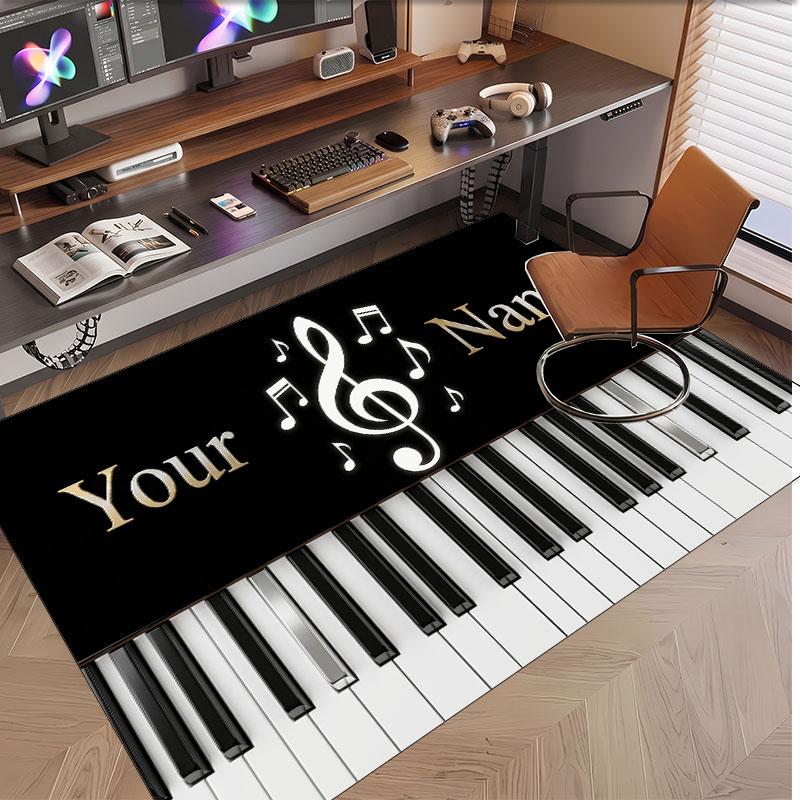 Music Piano Theme Soft Crystal Velvet Rug Custom Name & Text Print Non Slip Floor Rug for Bedroom Living Room