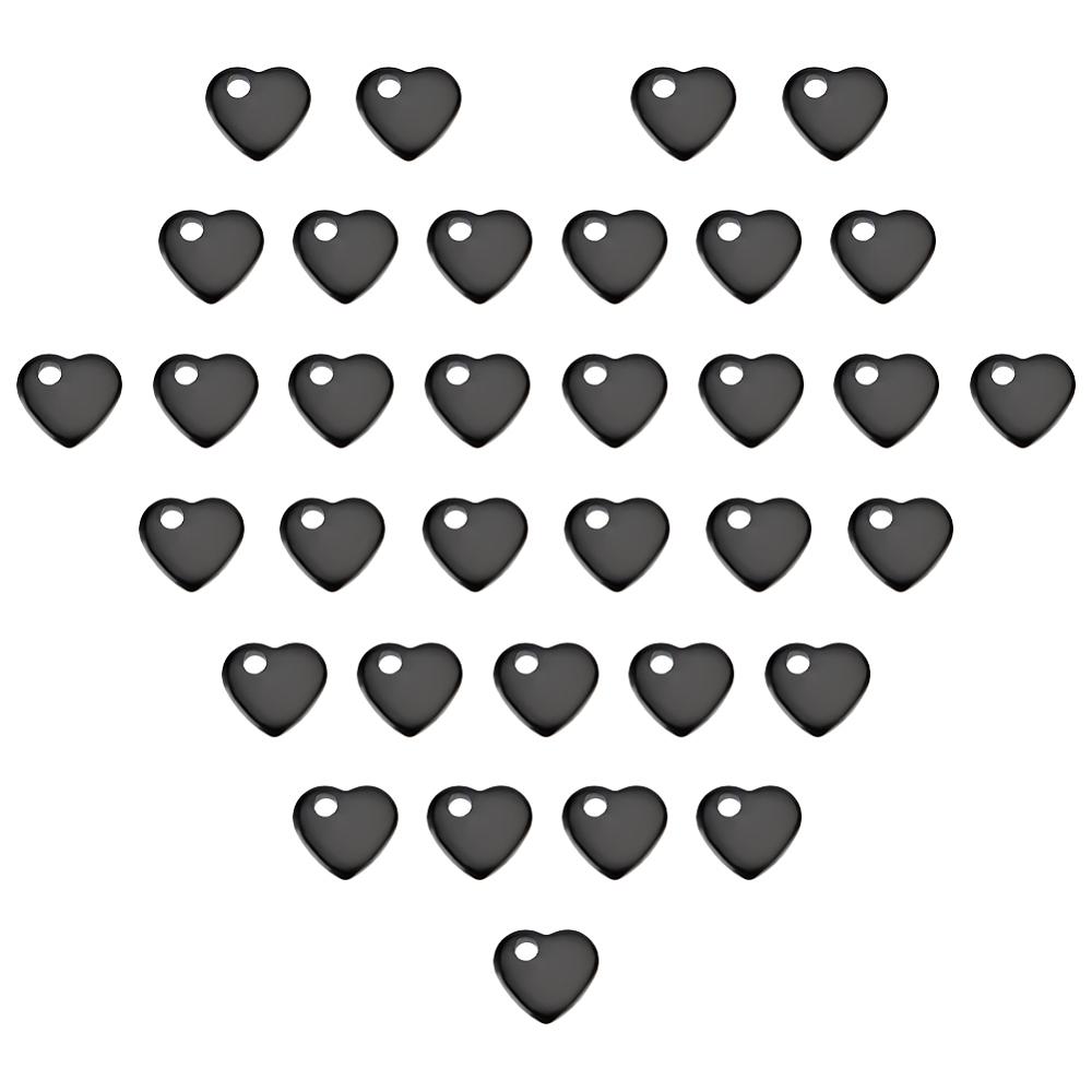 40Pcs 304 Stainless Steel Charms Stamping Blank Tag Heart Electrophoresis Black 5x6x1mm Hole: 1mm