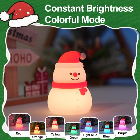Christmas Night Light Bedside Touch Lamp with Color Changing Rechargeable Silicone Nightlight for Kids' Bedroom