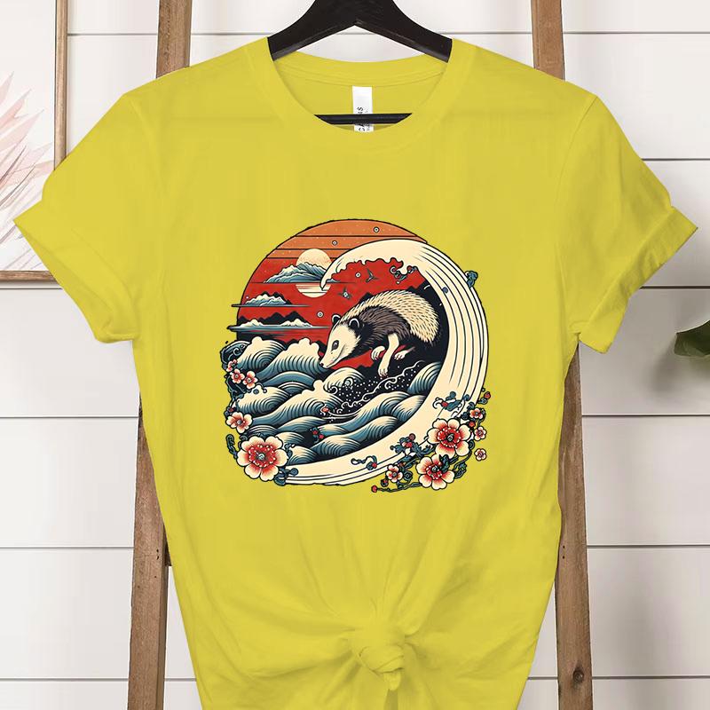 Vintage Opossum Wave Classic Tshirt Women Funny Possum Gift Retro Flower Wave Opossum Tshirt Female Cute Opossum Lover Tees