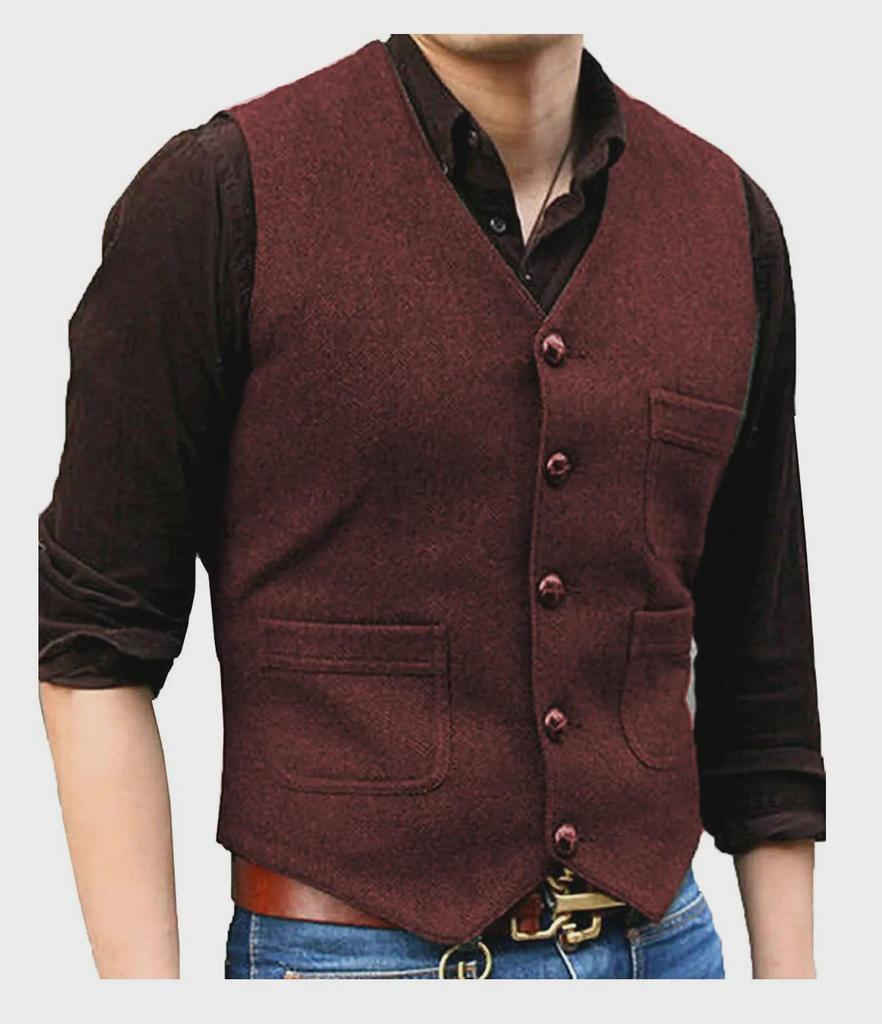 Men's V-Neck Wedding Vest - Perfect for Groom or Best Man