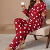Women European Style Lapel Collar Long Sleeve Cardigan Pants Loose Pajama Home Wear Set