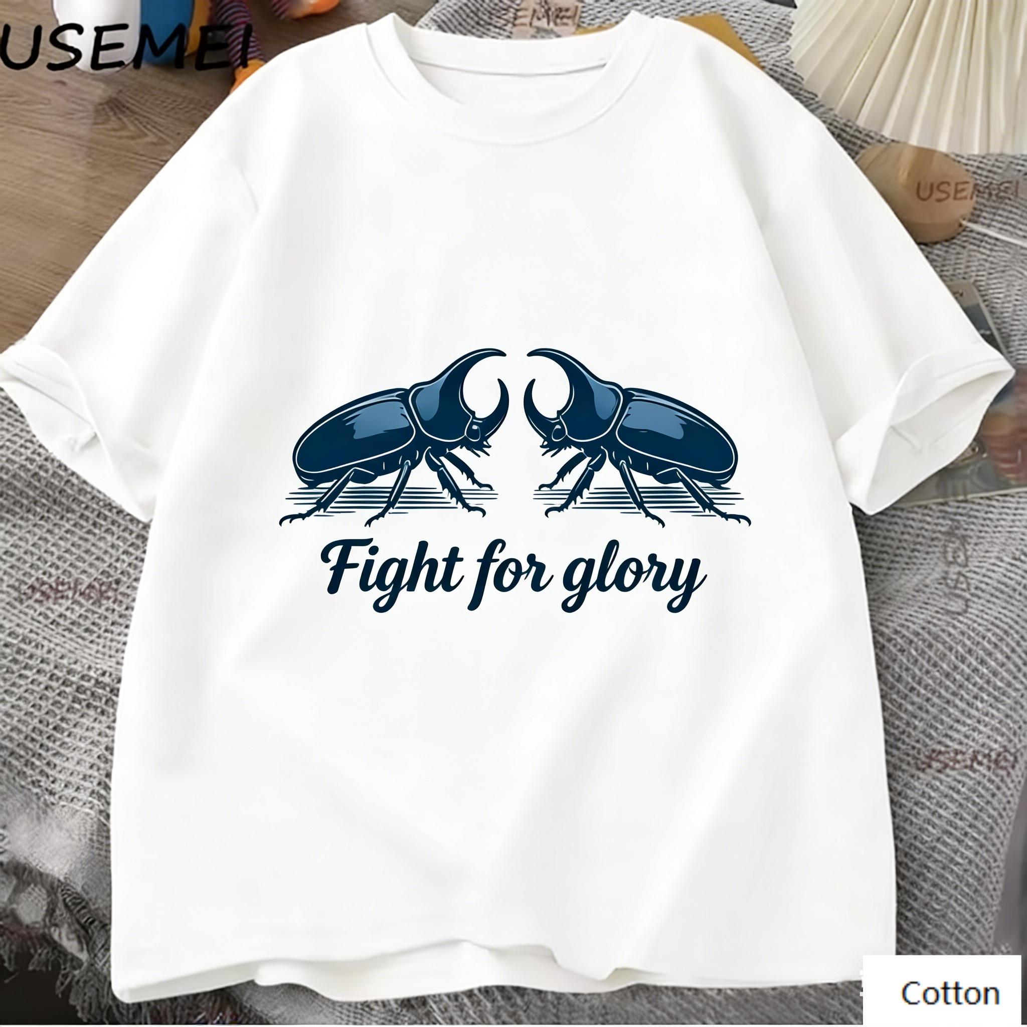 

Oversized TShirt with Fight for Glory Beetle Graphic Loose Streetwear Style Soft Breathable Fabric Classic Crew Neck M