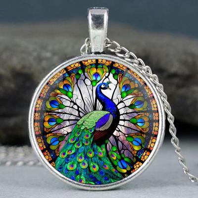 Creative Peacock Design Glass Dome Handmade Chain Pendant Necklace For Men And Women Jewelry Accessories Birthday Gift