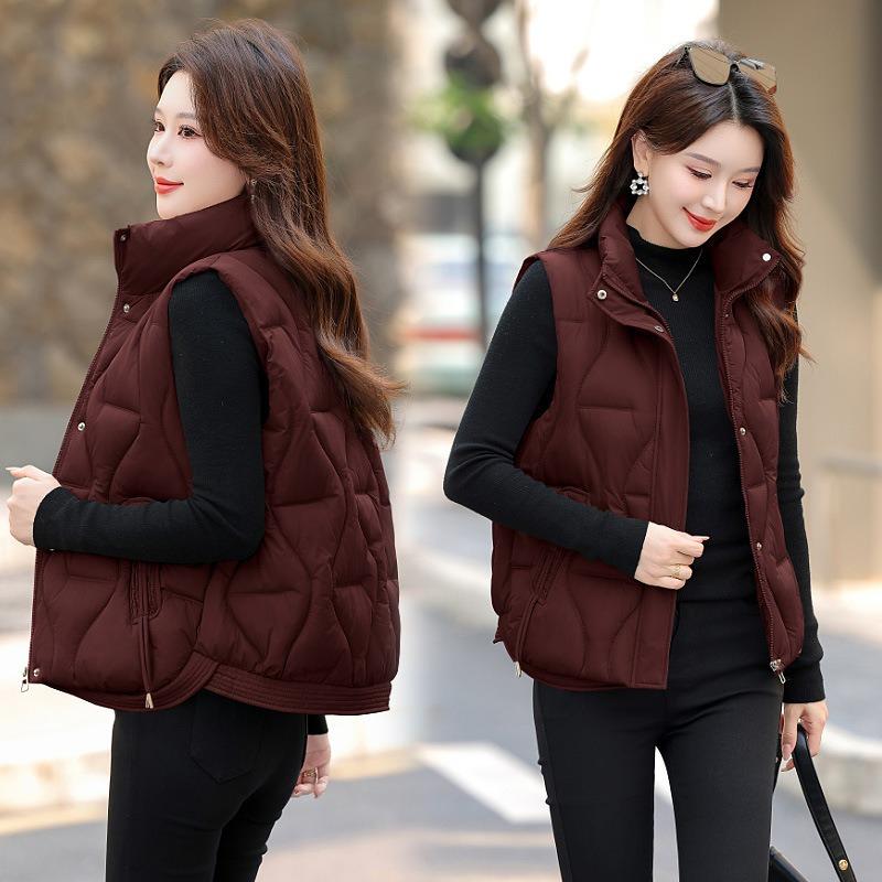 Autumn and winter new vest women's loose stand-up collar thickened down cotton jacket vest cotton vest outer wear