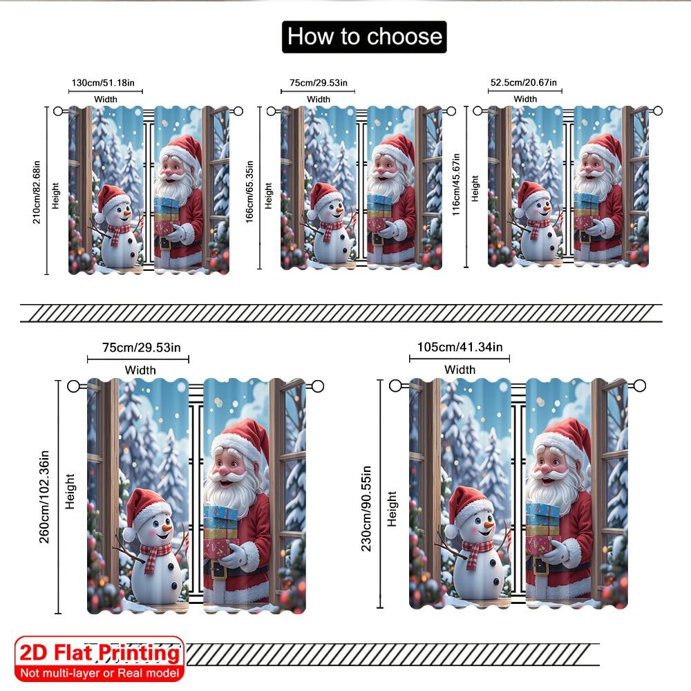 2 Stück 2D Flachdruck Weihnachtsfenstervorhänge Weihnachtsmann Schneemann Winter Weihnachten Polyester Ohne Strom 0 Perfekt für