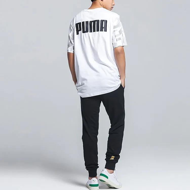 PUMA T Shirts Men's White Crew Neck Moderate Straight Fit (Unisex) T-Shirts 586045 02
