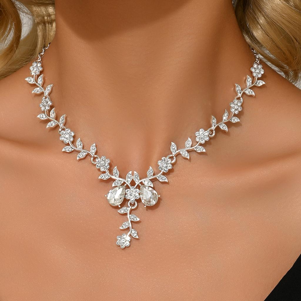 1PC Women's Fashion Trendy Water Drop Leaf Design Necklace Zircon Suitable for Date, Party, Festival Gifts-2171