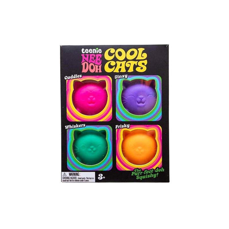 Needoh 4er-Pack Teenie Cool Cats Squishies Entstresser Weiche Quetschspielzeuge Angst Nicht-Toxisch TPR Fidget Spielzeuge Für ADHS Und Autismus Geschenk