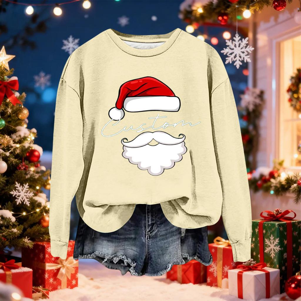 Women's Fashionable Casual Long-Sleeved Christmas Letter Print Crew-Neck Sweatshirt