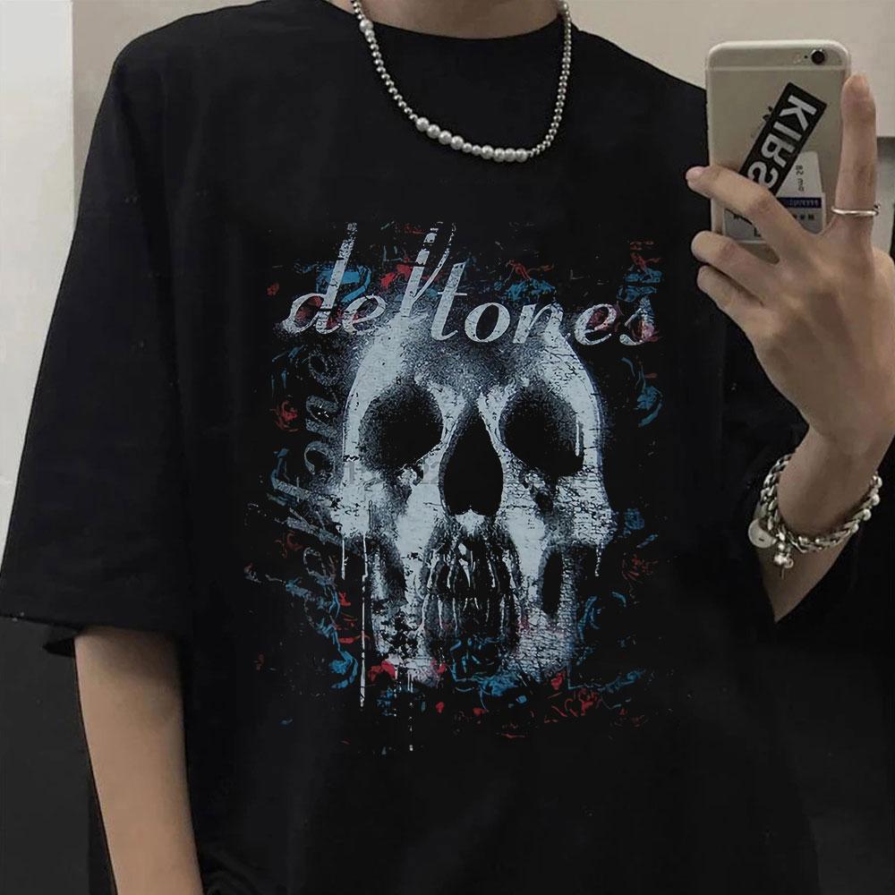 

Deftones Skull Black Band Концерт футболка Мужская панк хип-хоп футболки Готика Винтаж Рок Футболка для унисекс уличной одежды Топы