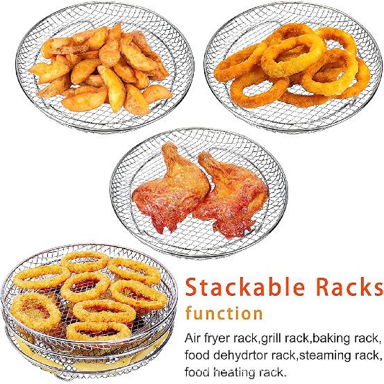 Air Fryer Basket for Oven, 7.8inch Round Air Fryer Rack with Clamp and Brush Stainless Steel Air Fryer Basket Non-Stick Air Fryer Tray Fit All 4.2QT