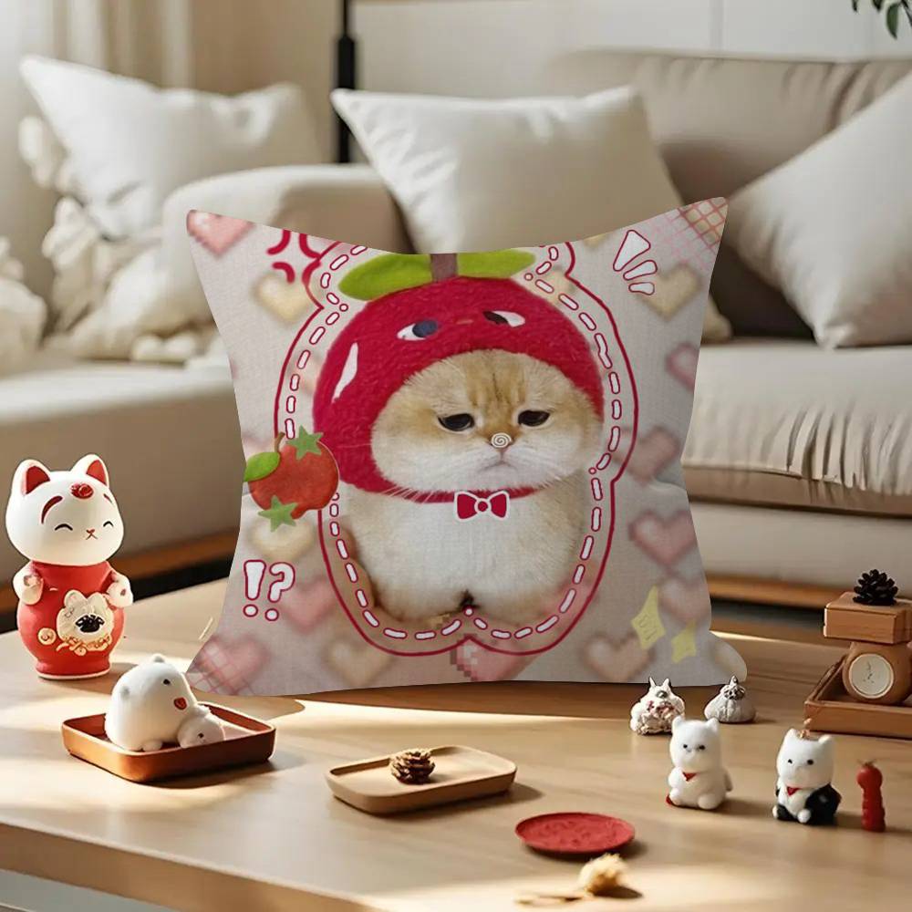 Cute Strawberry Cat   Personalized Pillow Cover Kids Bedroom Wild Party Decor Pillowcase kid Birthday shower Gift
