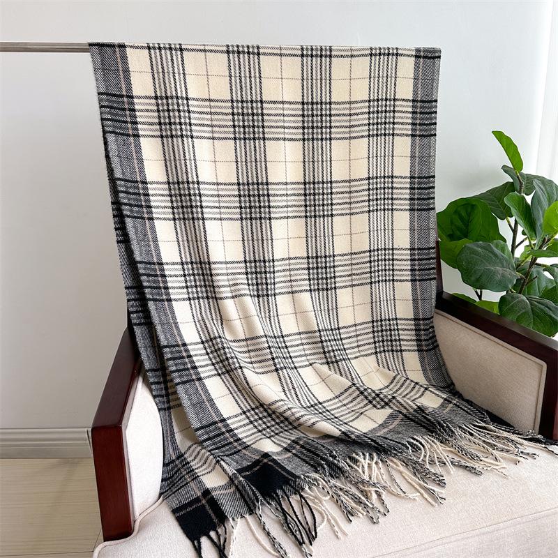 Unisex Korean Plaid Thick Winter Scarf with Tassels - Imitation Cashmere Shawl