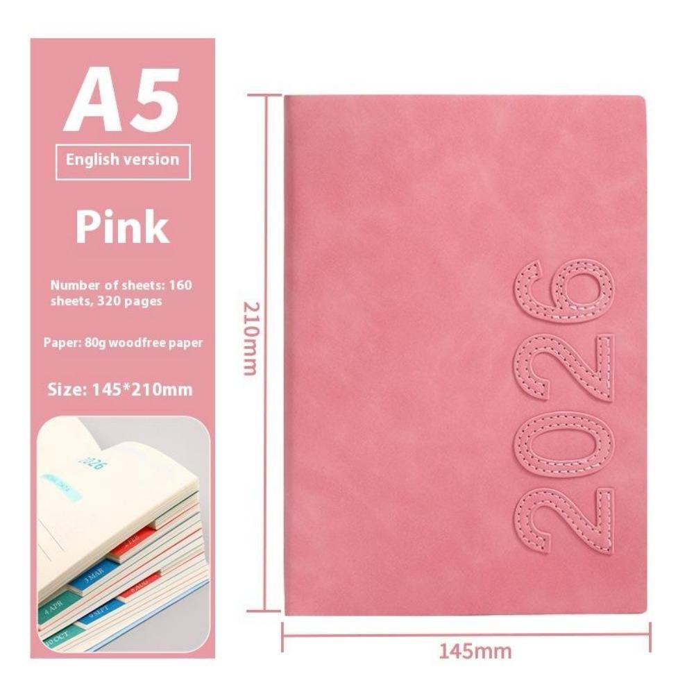 

A5 2026 Agenda Book Textured PU Calendar Book Planner Reminder English Version Planner Notebook Daily Planner To Do List рожевий