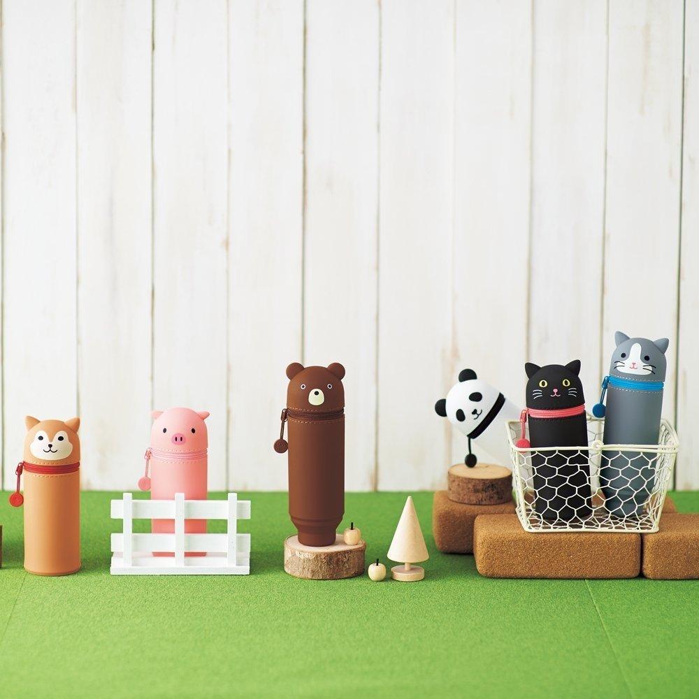 LIHIT LAB Ståpennal BIG PuniLabo Gris A7714-5 - Søt Dyredesign Skrivebordsorganisator