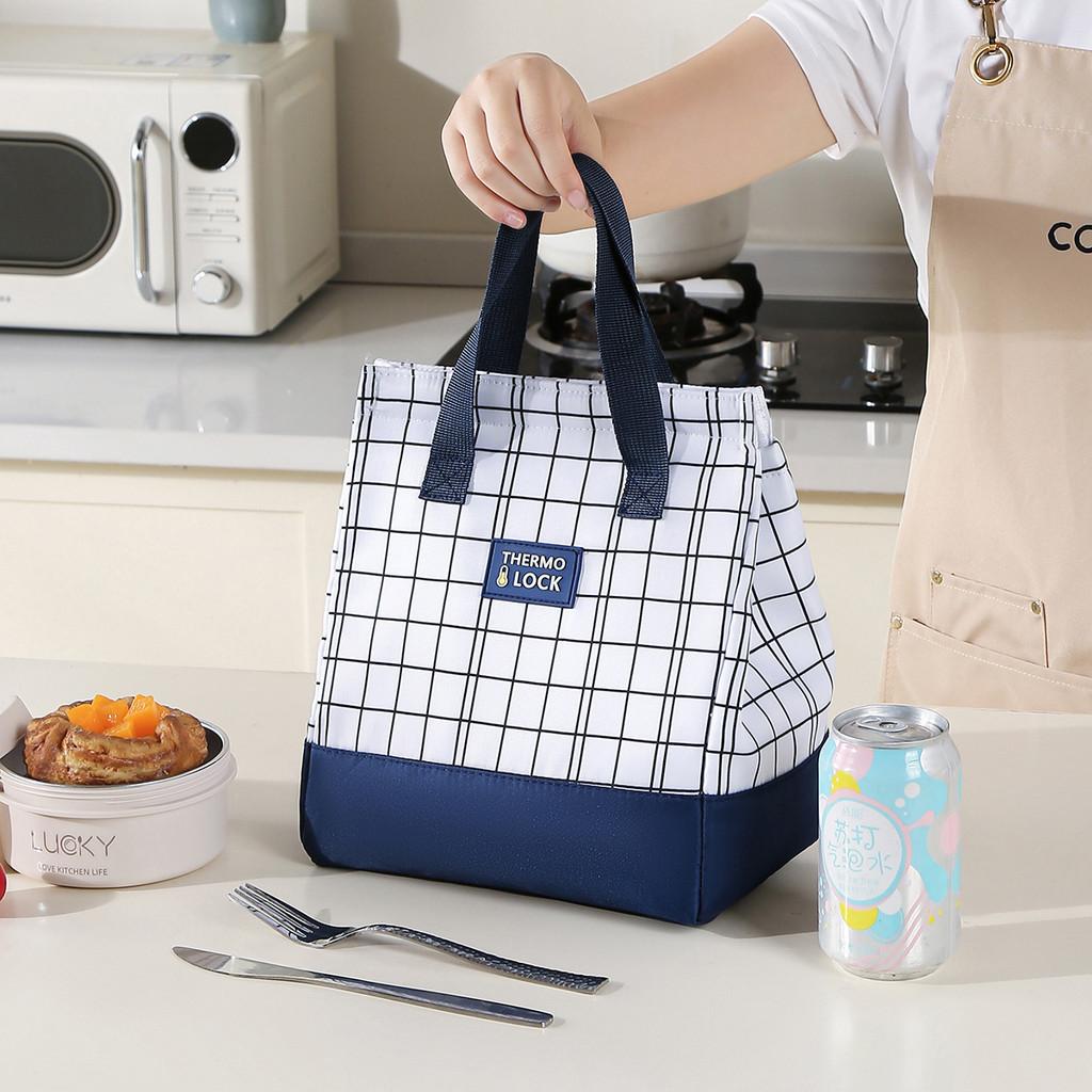 Grid Minimalist Oxford Lunch Bag Tote With Insulated Storage Commuters For