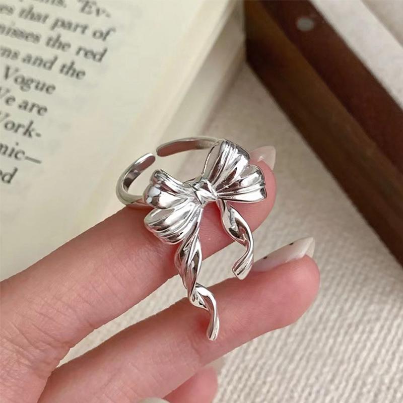Foxanry Copper Color Tassel Bowknot Rings For Women Girls Korean Fashion Creative Simple Sweet Elegant Anniversary Jewelry Gifts