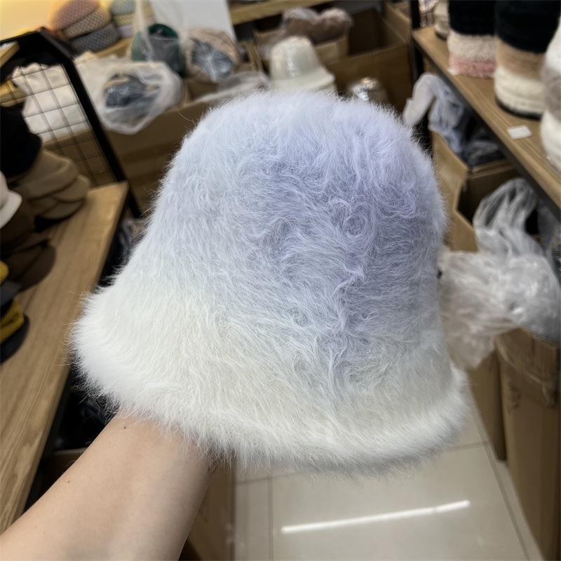 Winter dyed rabbit fur bucket hat autumn and winter thickened knitted warm fashionable Medela style casual basin hat