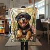 Rottweiler and Garden,pattern Flannel Blanket, High quality Comfortable for All Seasons, Home Decor, Warmth and Comfort, Perfect for Gifts.