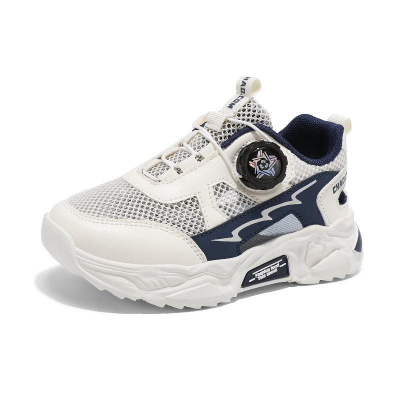 Boys' Sports Shoes 2025 Summer New Children's Primary School Students Rotating Button Breathable Casual Soft-soled Running Shoes