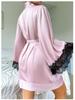 European & American Sexy Satin Mid-length Women's Long-sleeved Bathrobe Lingerie