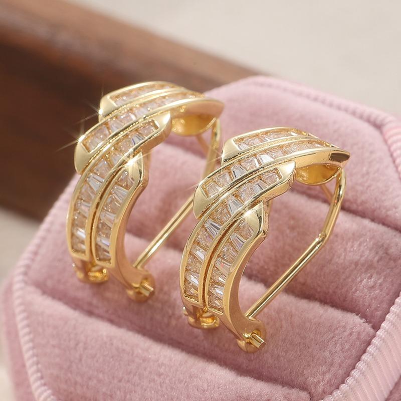 Изысканные серьги-кольца из металла золотого цвета, инкрустированные кубическим цирконием, для женщин, серьги для вечеринки, помолвки, ювелирные изделия