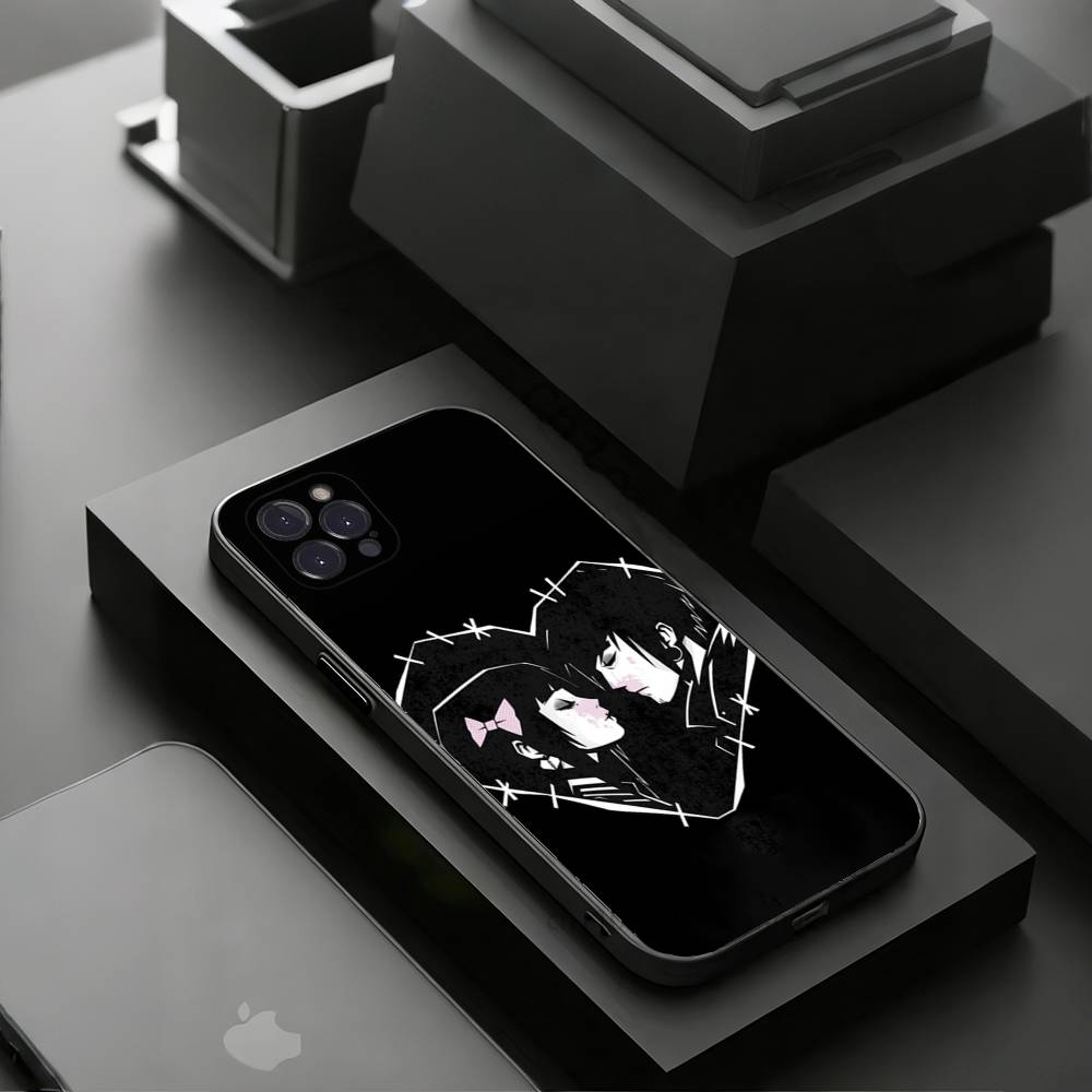 Love Black and Cute Emo Phone Cases For iPhone 17 16 15 14 13 12 11 Pro Max Plus Luxury Camera Protection Plastic