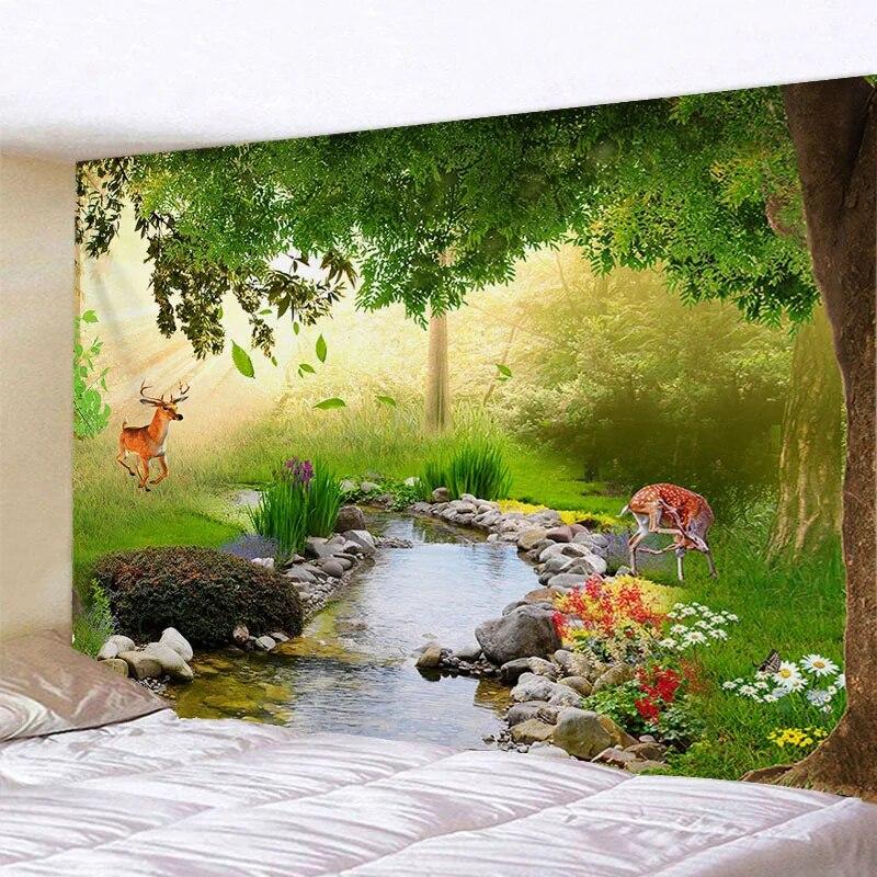 Forest Animals Garden Trees Scenery Tapestry Wall Background Decoration Hanging Cloth Room Living Room Home Decoration