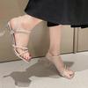 Rhinestone Sandals Women's Outer Wear 2025 Summer New Fashion Open-toed One-word Belt Fairy with Skirt High Heels Stiletto