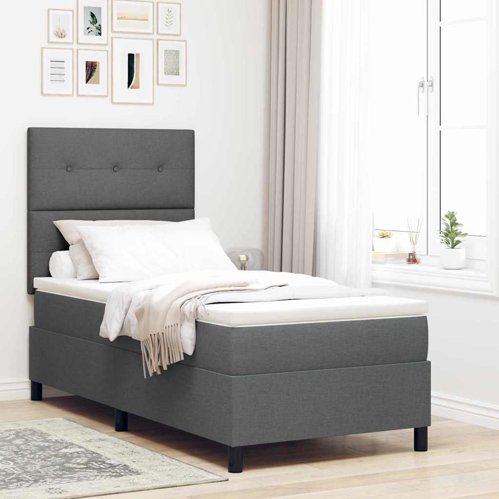 Boxspring Bed with Headboard Dark Grey 100 x 200 cm Fabric