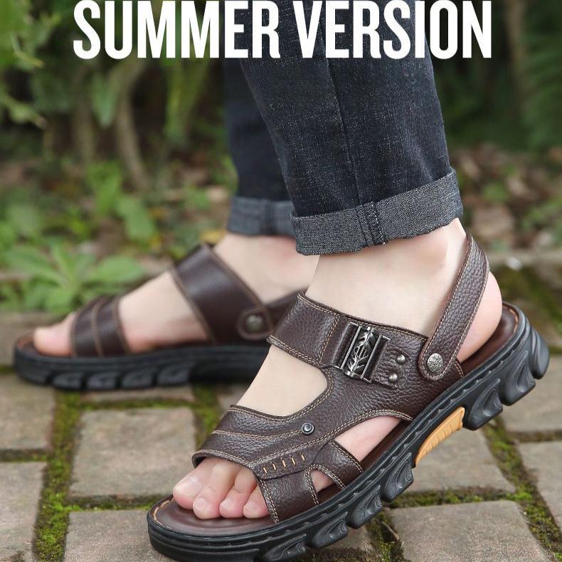 Cowhide Sandals Slippers Summer 2025 New Driving Men's Sandals Non-slip Leather Casual Beach Shoes for Men