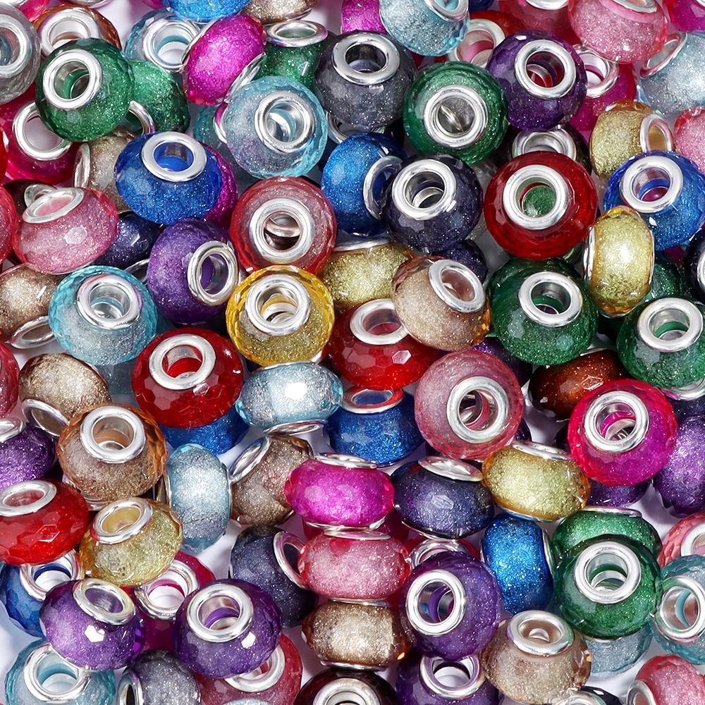 20pcs 14x9mm Resin Beads Multicolor Faceted Big Hole Loose Spacer Beads For Jewelry Making DIY Bracelets Keychain Accessories
