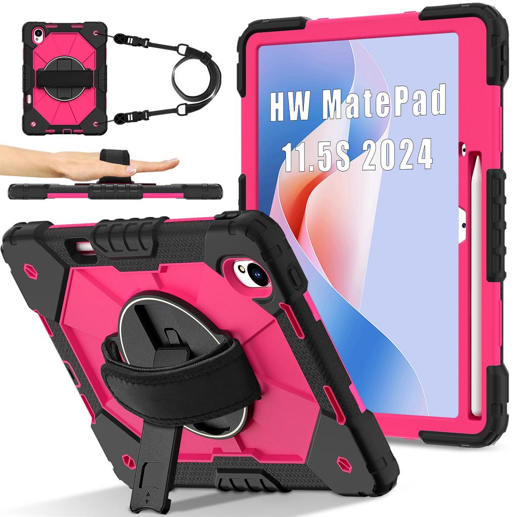 Stand Armor Case for Huawei MatePad 11.5 S 2025 2024 SLG-W50 SLG-W10 TGR-W09 360 Rotating Heavy Duty Cover with Shoulder Strap