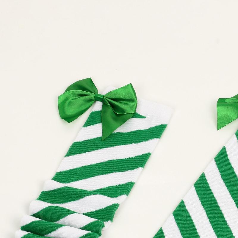 Striped Stockings For Women Over The Knee Long Socks Christmas Green Red Bowknot Long Socks Female Leg Stocking
