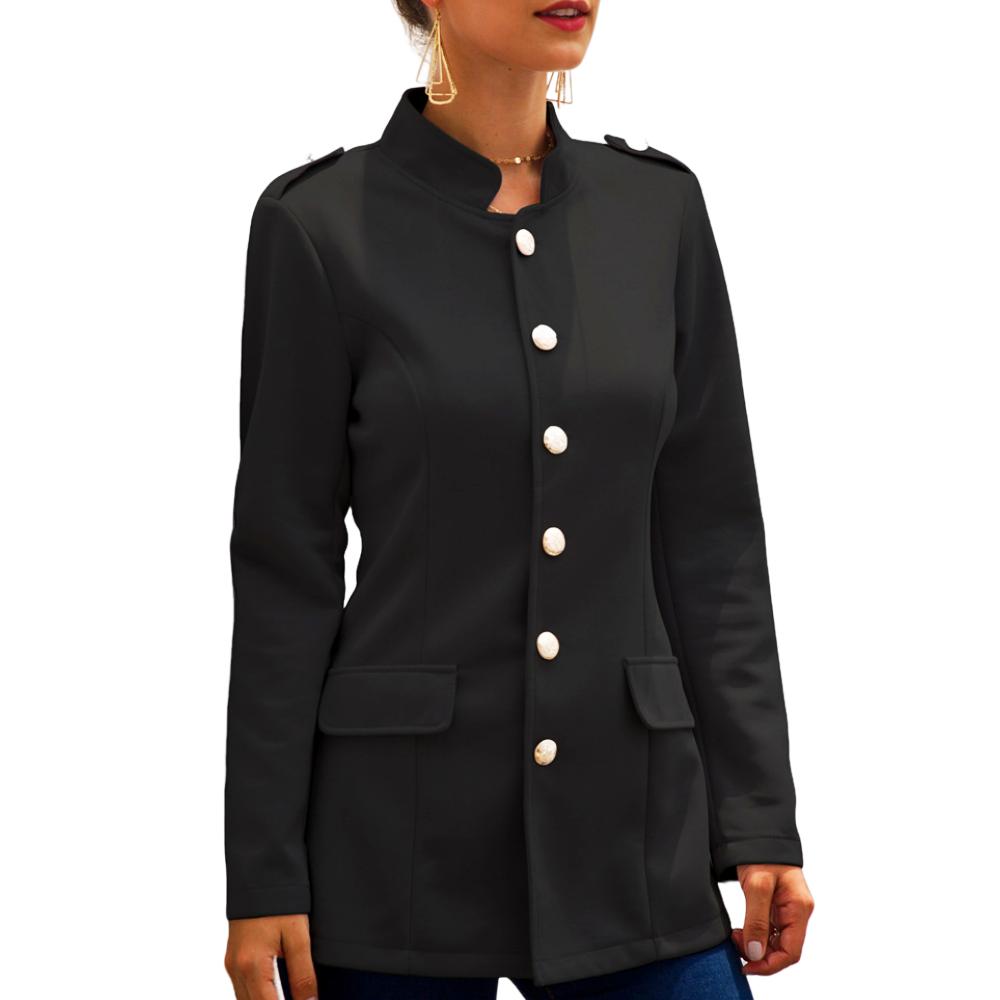 

Модные женские пиджаки с длинными рукавами и пуговицами с лацканами, приталенный маленький костюм, женская куртка, пальто 2XL чёрный