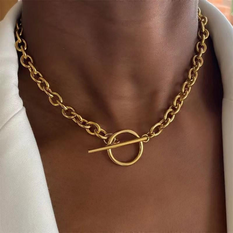 Stainless Steel Three Layer Round Pendant Necklace for Women Fashion Simple Flat Snake Chain Beads Jewelry Party Gift