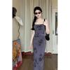 Tea Break French Gentle Floral Spaghetti Strap Dress for Women, New Summer Waist-Cinching Slimming Elegant Long Dress