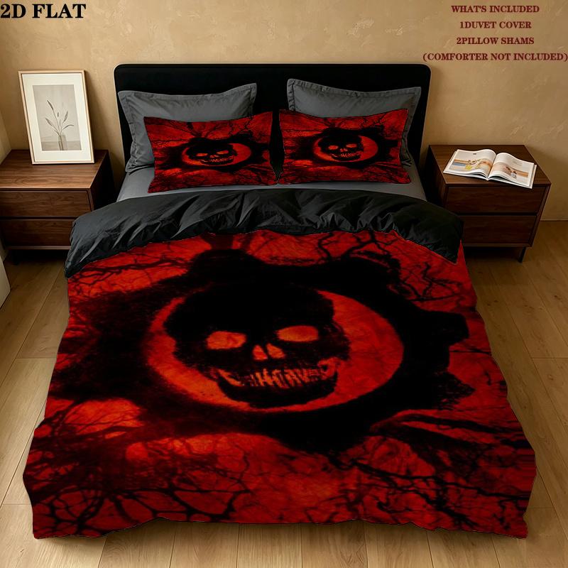 Gears War Pattern Bedding uilt Set uilt Cover Pillowcase Home Decoration Birthday Gift (1 * duvet cover + 2 * pillowcase without core)