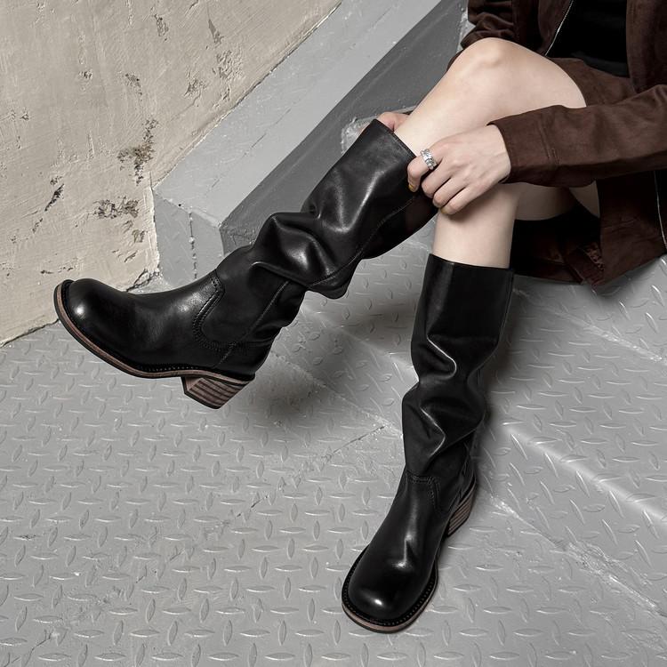 Internet celebrity Maillard western knight boots women 2025 autumn and winter new boots versatile pleated pile high boots